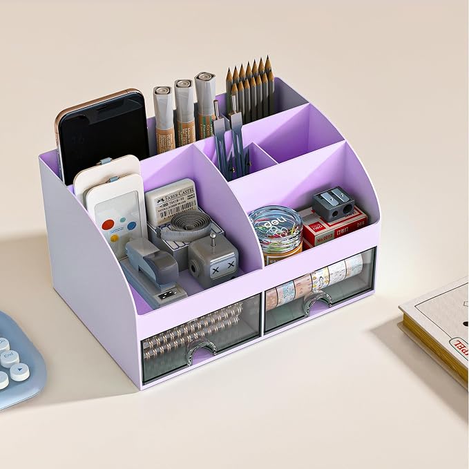 COMFYROOM Desk Organizer with 6 Compartments and 2 Drawers, Plastic Makeup - Image 2