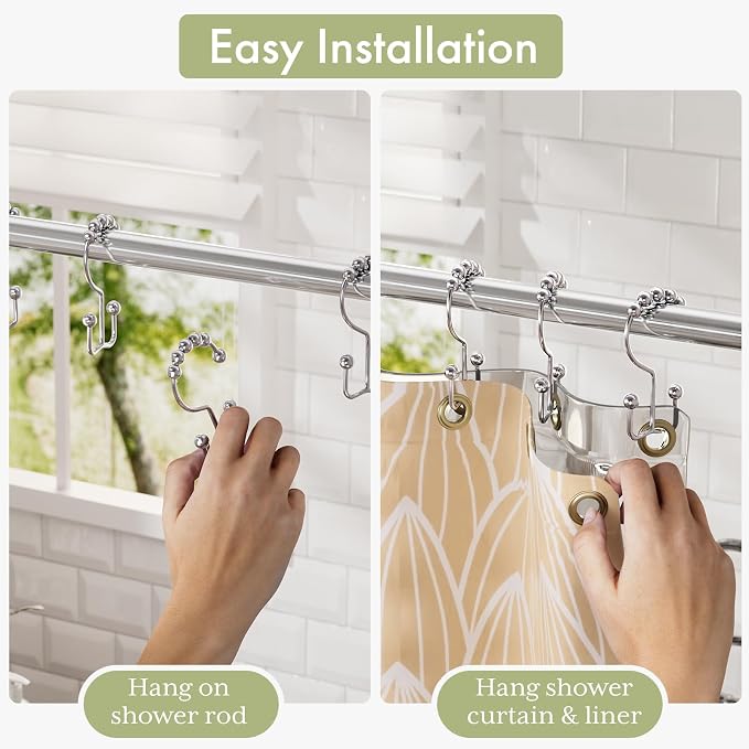 Shower Curtain Hooks Rings, Rust-Resistant Stainless Steel Double Shower - Image 5