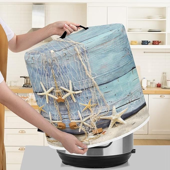 Pressure Cooker Dust-Proof Kitchen Appliance Air Fryer Cover for 3 Quart with Handle and Pockets Keep Kitchen Appliance Clean Coastal Decor, Starfish Blue Wood Grain