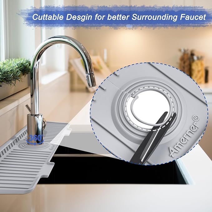 Amerner 20 inch Kitchen Sink Splash Guard, 10° Large Slope & Adaptable Hole - Image 5