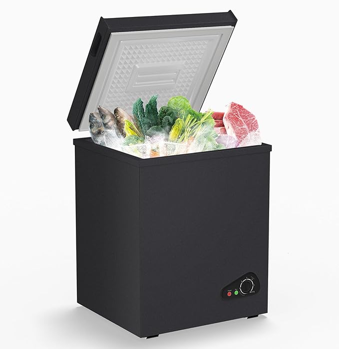 TABU 5.0 Cubic Feet Chest Freezer, Compact Freestanding Deep Freezer with 7 Level Adjustable Thermostat & Removable Basket,Top Opening, Low Noise(Black, 5.0 Cu.Ft.)