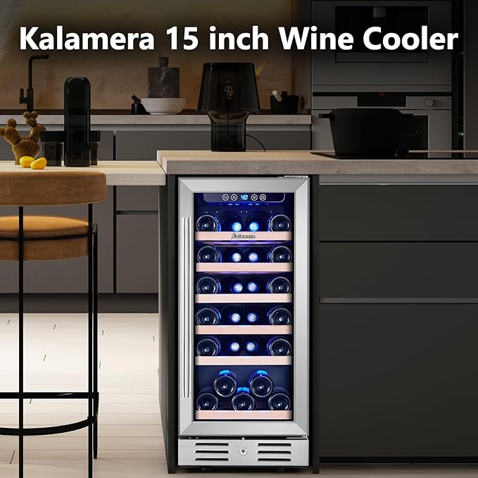 Kalamera 15 Inch Wine Fridge, 28 Bottle Wine Cooler Refrigerator, 40-66℉ Digital Temperature Control,Built-in or Freestanding