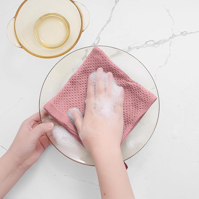 Homaxy 100% Cotton Waffle Weave Kitchen Dish Cloths 12-Pack, Dried Rose | 12 x - Image 4