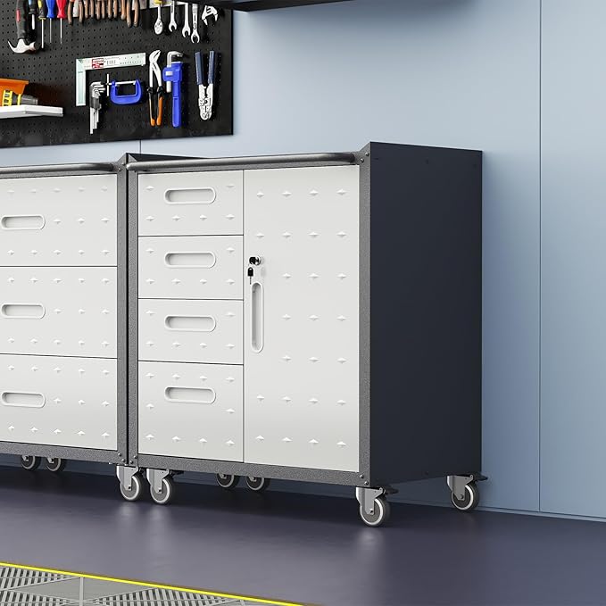 Metal Storage Cabinet with Drawers Heavy Duty Steel Rolling Tool Cabinets on Wheels Garage Storage Cabinet Mobile Locking Tool Carts for Kitchen Basement Garage Warehouse, Assembly Required