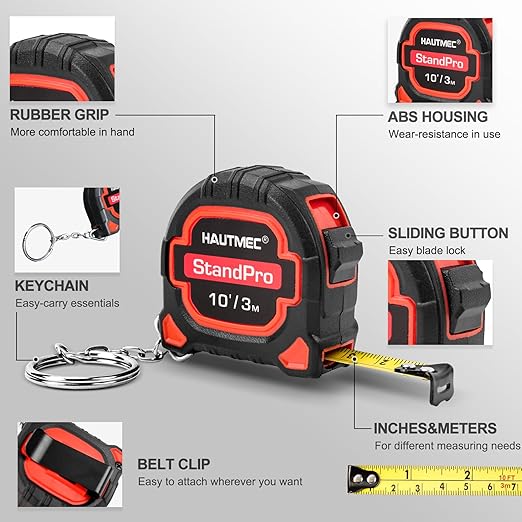 HAUTMEC 3pc Small Mini Tape Measure 10ft, Keychain Measuring, Metric and - Image 2