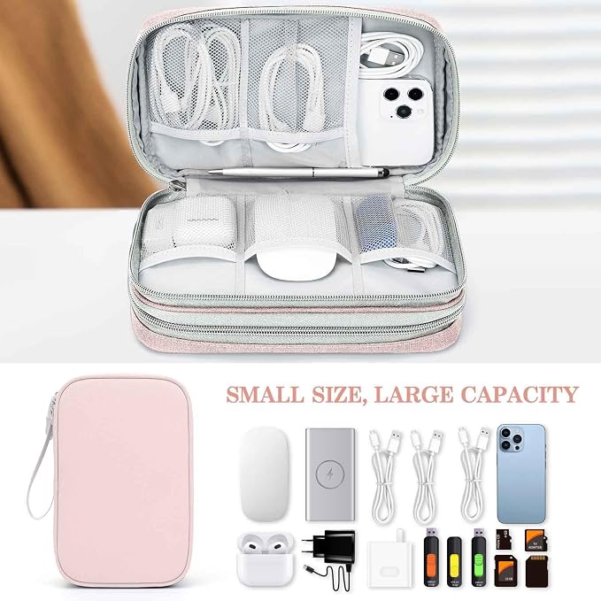 FYY Electronic Organizer, Travel Tech Pouch Bag, Light Pink | Wrist Strap - Image 6