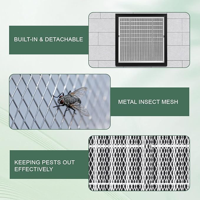 16"x16" Aluminum Alloy Gable Vent, Filter Screen for Removable, Elevate Aesthetics and Air Quality, Ideal for Attic and Shed Ventilation, Premium Black Square Vents in Sleek, Vent Opening: 14"x14"