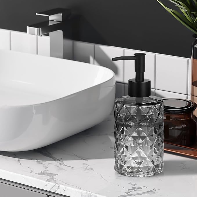 Glass Soap Dispenser with Plastic Pump, 1 Pack 11oz Gradient Diamond Design - Image 7