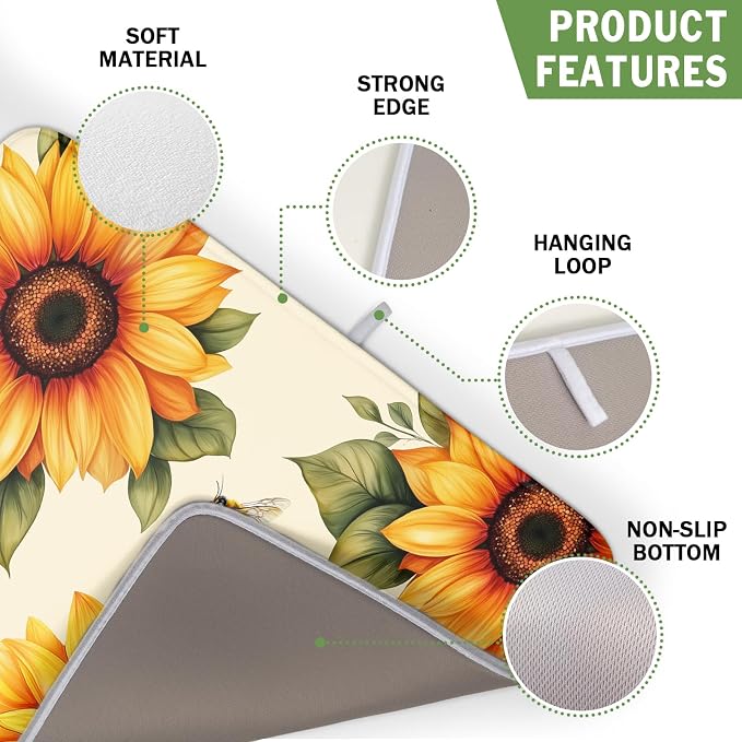 Sunflower Dish Drying Mat 16x18 Inch Absorbent Reversible Summer Drying Mat - Image 3