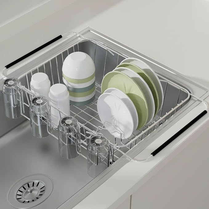 NiuYichee Stainless Steel Dish Drying Rack, Expandable Drain Rack Over Sink - Image 2