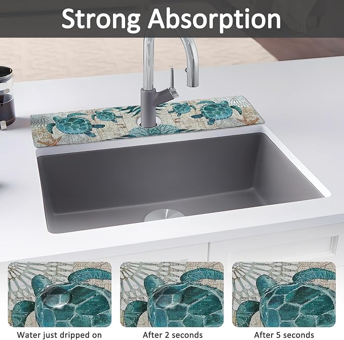 2PCS 24" X 5.5" Kitchen Sink Splash Guard Faucet Mat Sea Turtles Super - Image 3
