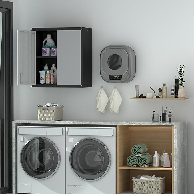 Garage Storage Cabinet,Garage Cabinets with 2 Doors.Locking Wall Cabinet with Adjustable Shelf,Wall Cabinets for Basement,Shop,School,Grey-Black