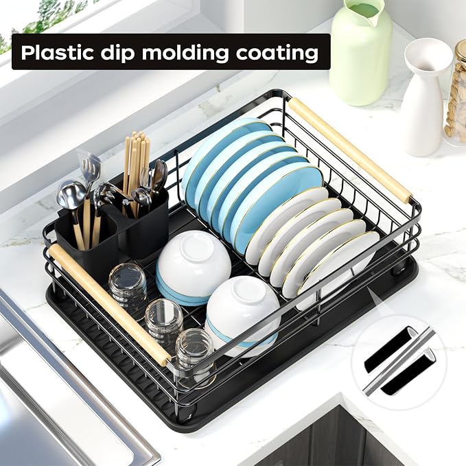 Dish Racks for Kitchen Counter: Wooden Handles, Thickened Metal, No Assembly. - Image 3