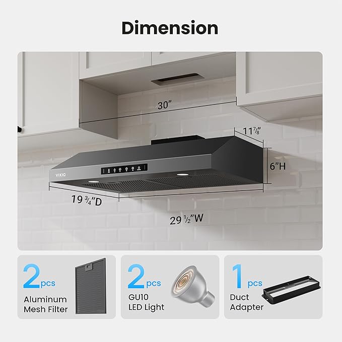 Range Hood 30 Inch Under Cabinet, 900CFM Stainless Steel Kitchen Stove Vent Hood, Touch/Gesture Control, 3 Speed Exhaust Fan, LED Lights, Reusable 5-Layer Aluminum Filters, Black