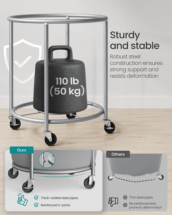 SONGMICS Laundry Basket with Wheels, Steel Frame, Removable Bag - Image 4