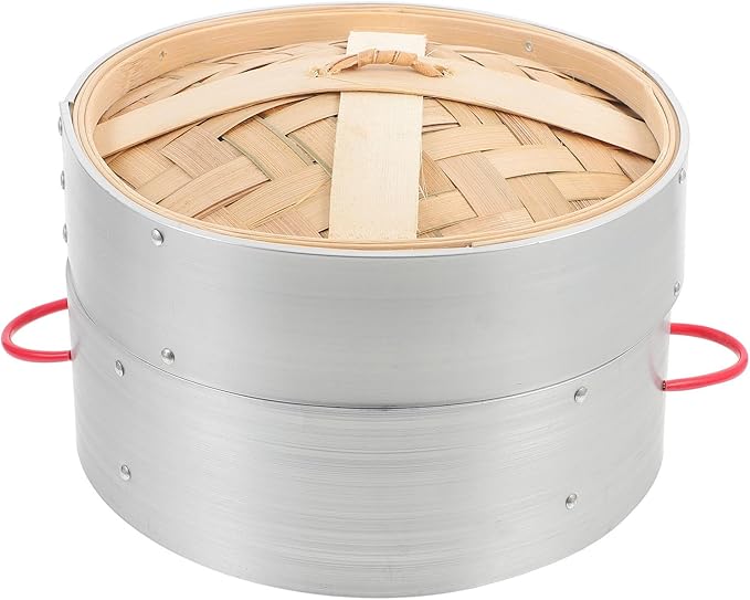 Steamer for Cooking Vegetables and Dumplings 20cm Double Ear with Aluminum Rim and Lid, Food Steamer Basket for Home and Commercial Use