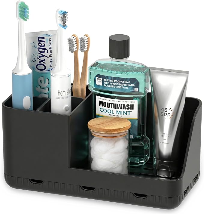 Toothbrush Holder Bathroom Counter Organizer & Storage Detachable | Anti-Slip by Homtalker