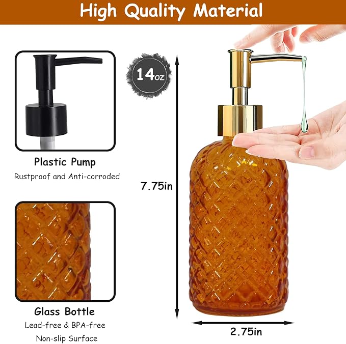 YYTSGG Orange Glass Soap Dispenser, 2 Pack | Bathroom Hand Dispenser, Lotion - Image 2