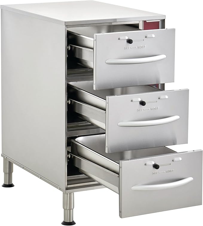 Kratos Commercial Electric Drawer Warmer, Stainless Steel Triple Drawer Food Warmer for Restaurants and Hotels, Narrow Design, 120V, 1350W