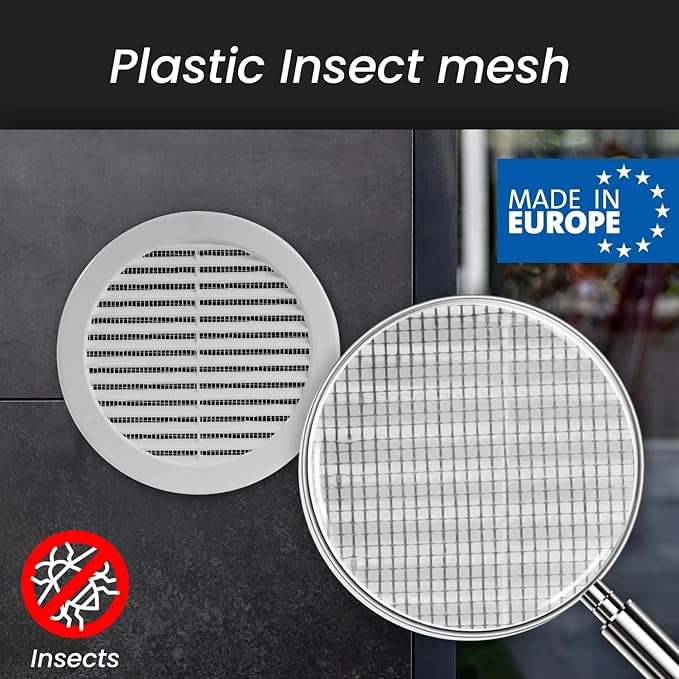 Repa Market 4 Inch (Opening) White Round Air Vent Cover - Pack of 5 Plastic Fresh Air Intake Vent - AC Cover with Nylon Mesh Screen - Wall, Ceiling HVAC Return Air Register - Modern Soffit Vents