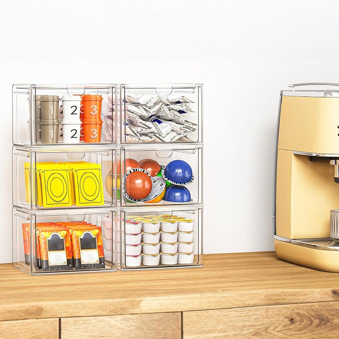 caktraie 6-Pack Stackable Acrylic Storage Drawers, Small | Smooth-glide drawers - Image 4