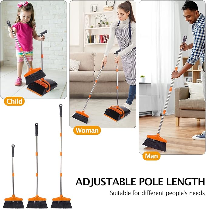Broom and Dustpan Set, 54.72" Long Handle, Standing Dustpan, Upright Dustpan - Image 4
