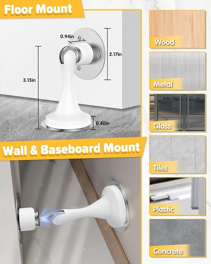 Door Stoppers Magnetic Stainless Steel Magnetic Door Stop Wall Mount 6 Pack | - Image 3