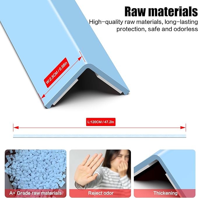 ‎Frychee Wall Corner Protector, Walls Edge Protector，Self-Adhesive Wall Corner Guards,PVC Double Side Edge Protector， Furniture Stairs Guard (Blue 2PCS 120cm/47.2in)