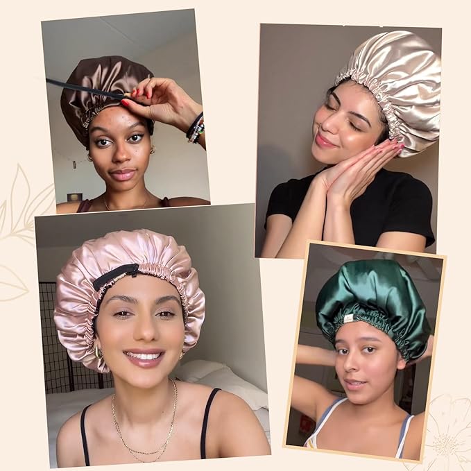 YANIBEST Adjustable Satin Bonnet Double Layer Hair Bonnet for Sleeping Bonnets for Women Hats Curly Natural Hair, Hot Pink