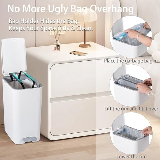 Small Bathroom Trash Can with Lid, 3.2 Gallon Slim Step Trash Can, Narrow - Image 5