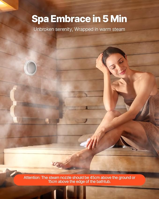 VEVOR Steam Generator, 6 kW Steam Shower System with Controller for Home Sauna Bath Spa, Commercial Auto Drain Kit with Overheat, Dry-Run & Overpressure Protection, 10 Min to 24h Efficient, Black