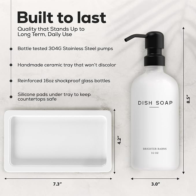 White Glass Hand and Dish Soap Dispenser Set by Brighter Barns - Image 3