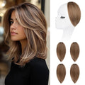 REECHO Clip in Hair Volumizer, Short Thick Clip in Hairpieces Adding Extra Hair Volume Extensions for Women with Thin Fine (Light Brown with Blonde Highlights, 8 Inch(Pack of 4))