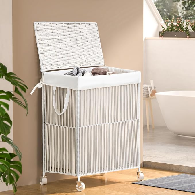 WOWLIVE Rolling Laundry Basket Wheels, Handwoven Laundry Hamper - Image 2