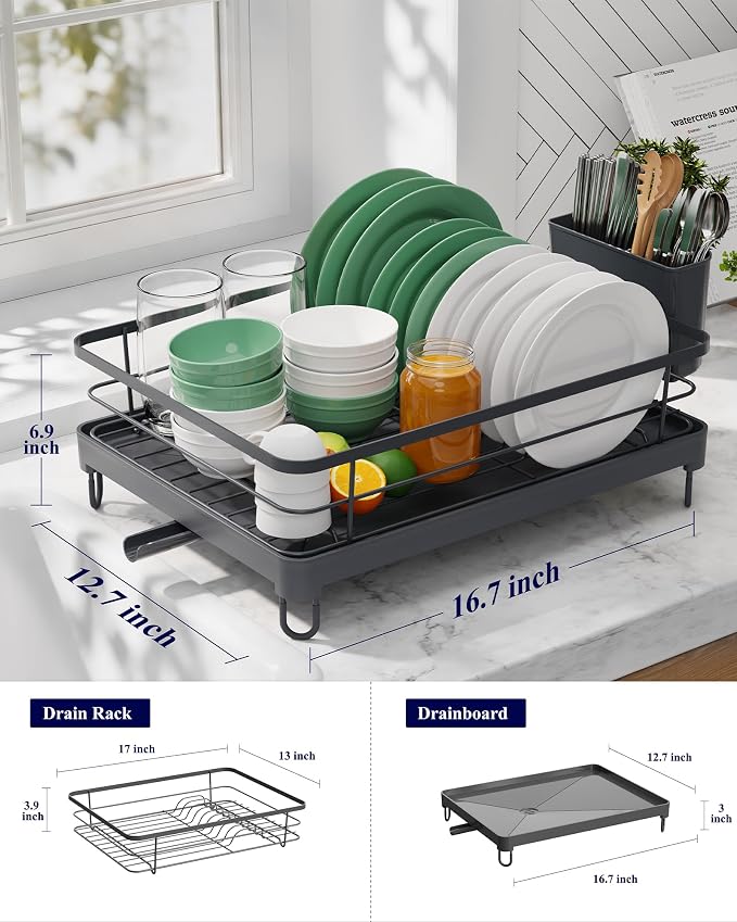 Kitsure Dish Drying Rack for Kitchen Counter, 12.7''W x 16.7''L, Cutlery Holder - Image 3