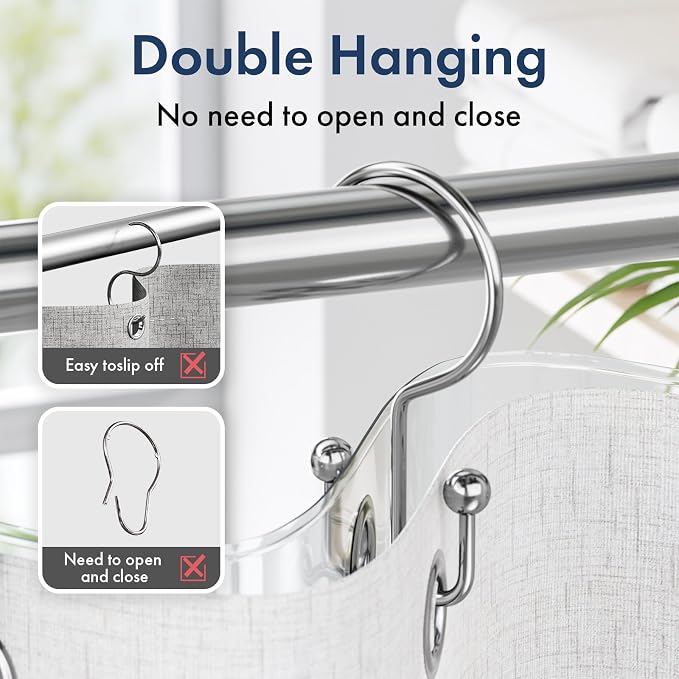 Bathway Shower Curtain Hooks Chrome Shower Curtain Rings, Metal Shower Hooks - Image 3