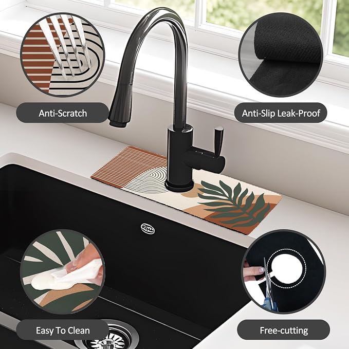 15" X 5.5" Kitchen Sink Splash Guard Faucet Mat Boho Super Absorbent Fast - Image 4