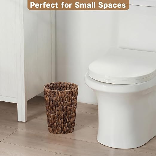 iEGrow 2 Pack Brown Wicker Trash Can, Small Bathroom Trash Can, 2 Gallon Woven - Image 2