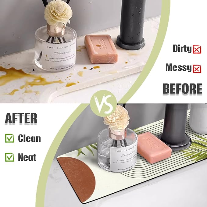 Sink Faucet Absorbing Mat, 2 Pack Drying Mat Around Faucet Sink Splash Guard - Image 3