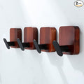 Acacia Wooden Towel Hooks Red Brown, 4 Pack Sticky Hooks by DELITON