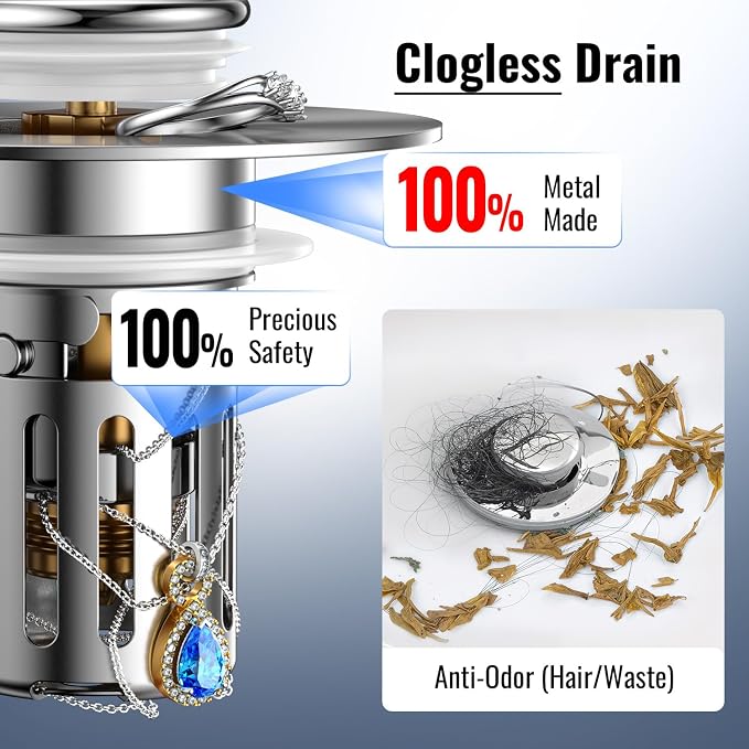 5-in-1 Bathroom Sink Stopper, Anti-Clog Strainer, Odor Blocking & One-Way Flow - Image 4