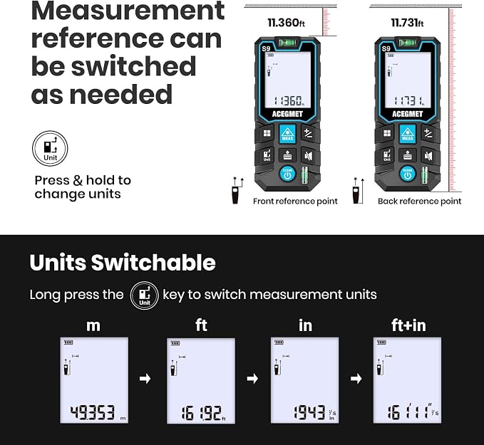 ACEGMET S9 229ft/70m Laser Measuring Tool, LCD Backlit Display - Image 5