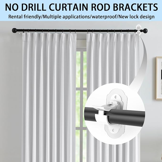 No Drill Curtain Rod Brackets， No Drill Needed Curtain Rod Holders, Adhesive - Image 3