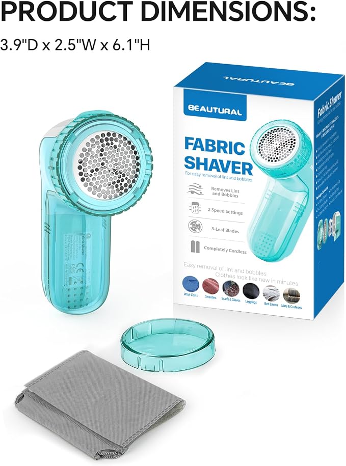 BEAUTURAL Fabric Shaver and Lint Remover, Portable Sweater Defuzzer | Battery - Image 6