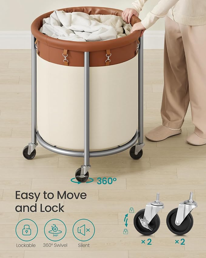 SONGMICS Laundry Basket with Wheels, 190 L, Steel Frame, Removable Bag - Image 6