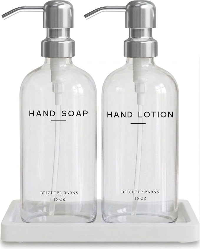 Glass Soap and Lotion Dispenser Set by BrighterBarns