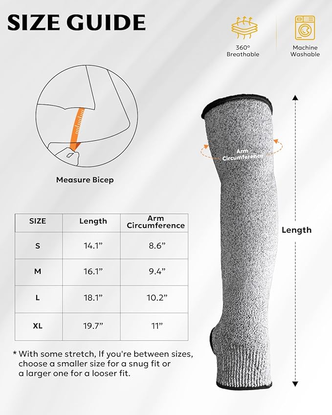 Evridwear Protective Arm Sleeves Cut Resistant Farmers Sleeves for Men Work, Gardening, Farming, Arm Protectors for Thin Skin and Bruising (XS, With Thumb Hole)