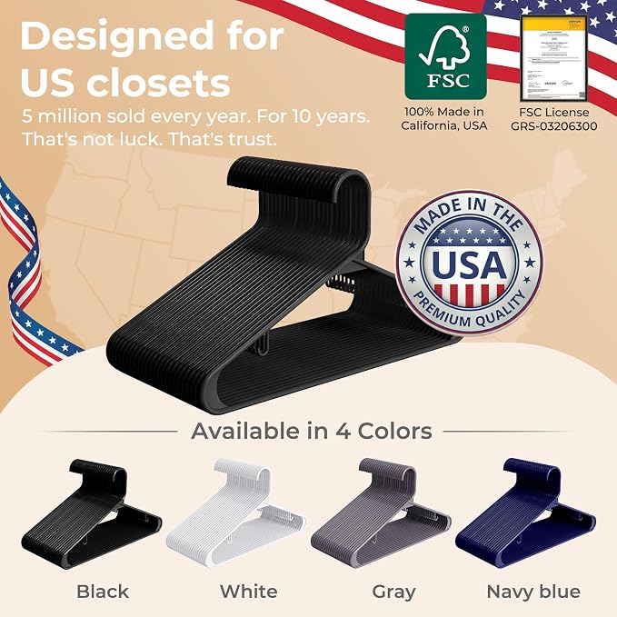 HOUSE DAY Black Plastic Hangers 60 Pack, Slim Space-Saving Clothes Hangers | - Image 9