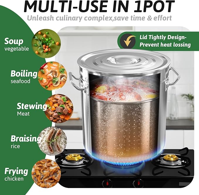 36-Quart Stainless Steel Seafood Boil Pot with Lid,Crab, Lobster, Shrimp Boil Stock with Strainer, Turkey Fryer Pot, Stock Boiler Deep,Fried Cooker for Commercial Outdoors