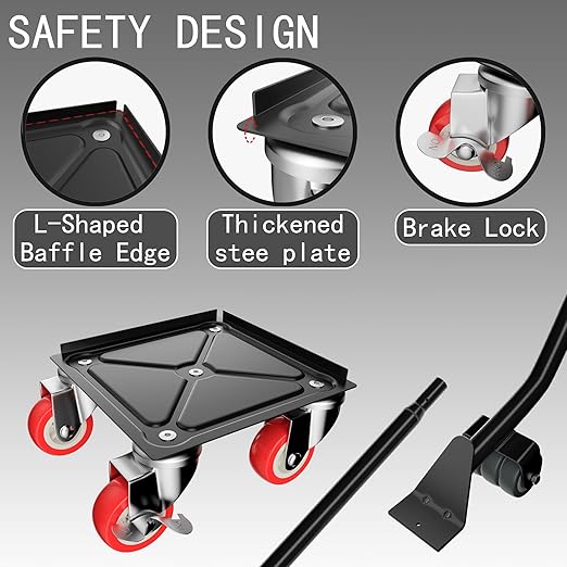 Furniture Dolly,Furniture Movers with 5 Wheels,Carbon Steel Panel Heavy Duty Dolly,Furniture Lifter with 5 360° Rotatable Rubber Universal Wheels,Maximum Load 1800LBS (Black, 4.1x4.1 in)